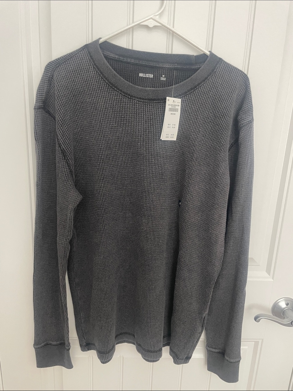 Hollister Waffle-Knit Long Sleeve Sweater - Charcoal